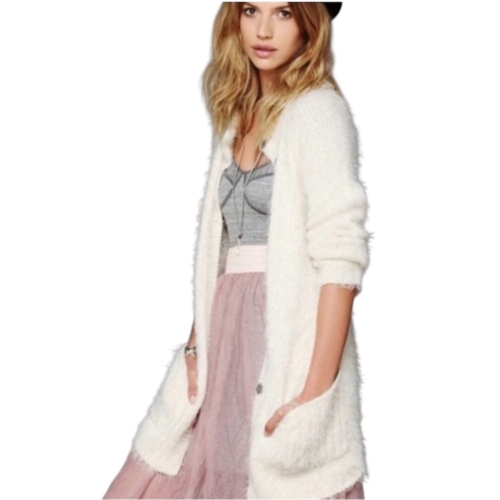 Figs Pale pink Cardigan Sweater Cozy Eyelet Knit